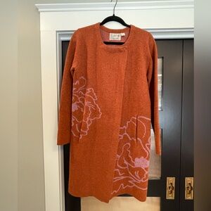 Field Flower for Anthropologie Orange Floral Women's Wool Sweater Coat/Cardigan